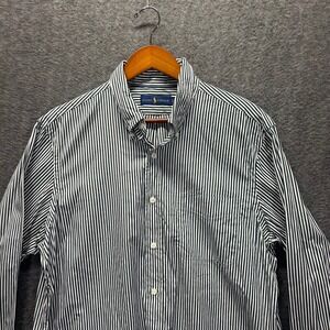 Ralph Lauren Mens Green White Striped Cotton Button Down Shirt Large Long Sleeve